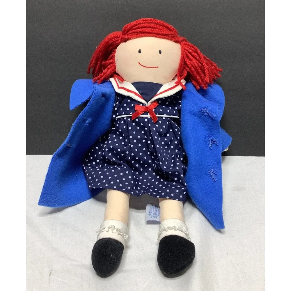 Vintage 1994 Eden Madeline Plush Doll Blue Coat and Red Yarn Hair 15